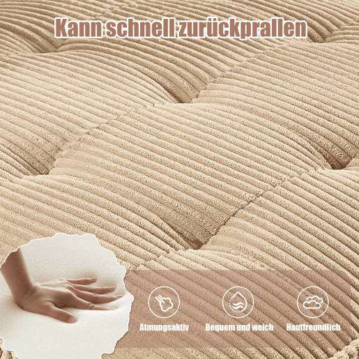 Sofá modular de 6 lugares - Veludo cotelê, ergonómico, com arrumação, convertível, estrutura estável - Cáqui