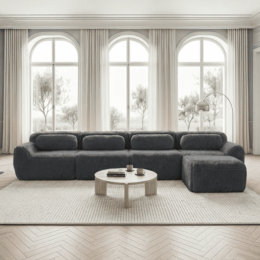 Sofá modular em L para 4 pessoas - sem montagem, chaise longue - cinzento Sofá modular em L para 4 pessoas - sem montagem, chaise longue - cinzento