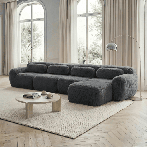 Sofá modular em L para 4 pessoas - sem montagem, chaise longue - cinzento Sofá modular em L para 4 pessoas - sem montagem, chaise longue - cinzento
