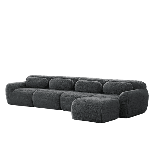 Sofá modular em L para 4 pessoas - sem montagem, chaise longue - cinzento Sofá modular em L para 4 pessoas - sem montagem, chaise longue - cinzento