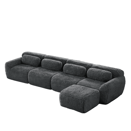 Sofá modular em L para 4 pessoas - sem montagem, chaise longue - cinzento Sofá modular em L para 4 pessoas - sem montagem, chaise longue - cinzento