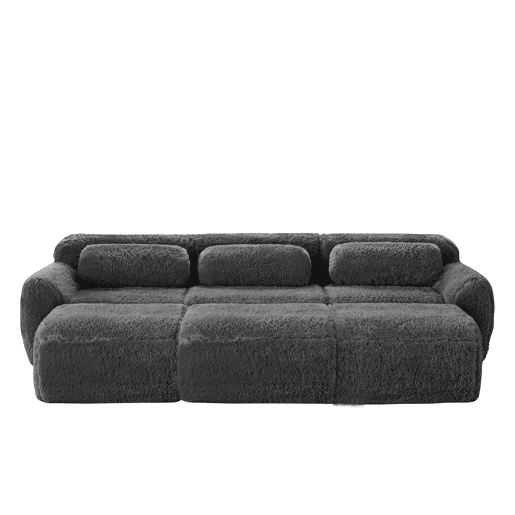 Sofá modular - 3 lugares - Tecido felpudo macio, 3 pufes, sofá-cama confortável - Cinza Sofá modular - 3 lugares - Tecido felpudo macio, 3 pufes, sofá-cama confortável - Cinza