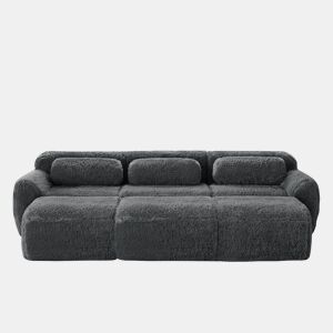 Sofá modular - 3 lugares - Tecido felpudo macio, 3 pufes, sofá-cama confortável - Cinza
