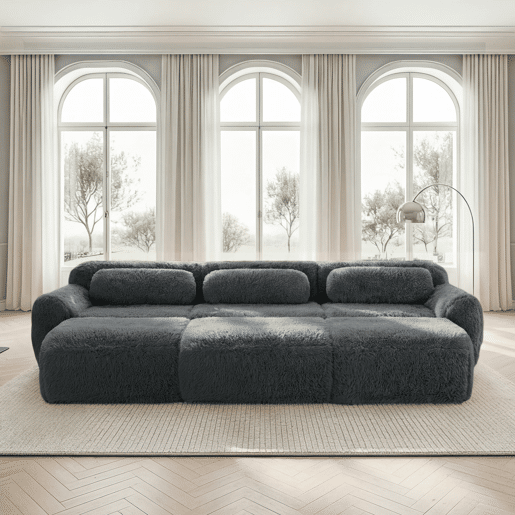 Sofá modular - 3 lugares - Tecido felpudo macio, 3 pufes, sofá-cama confortável - Cinza Sofá modular - 3 lugares - Tecido felpudo macio, 3 pufes, sofá-cama confortável - Cinza
