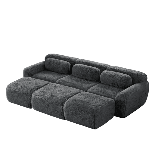 Sofá modular - 3 lugares - Tecido felpudo macio, 3 pufes, sofá-cama confortável - Cinza Sofá modular - 3 lugares - Tecido felpudo macio, 3 pufes, sofá-cama confortável - Cinza