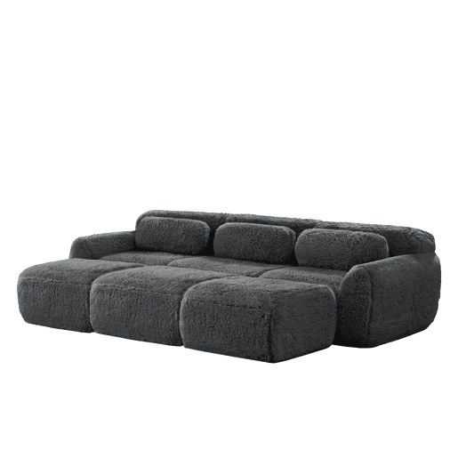 Sofá modular - 3 lugares - Tecido felpudo macio, 3 pufes, sofá-cama confortável - Cinza Sofá modular - 3 lugares - Tecido felpudo macio, 3 pufes, sofá-cama confortável - Cinza