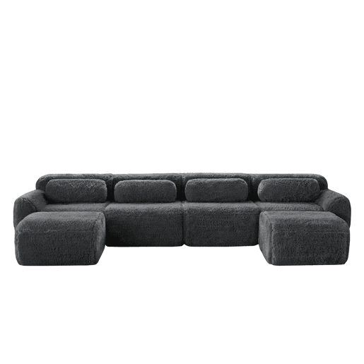 Sofá modular U 4 lugares - sem montagem, combinável, felpa, suporte ergonómico - Cinza Sofá modular U 4 lugares - sem montagem, combinável, felpa, suporte ergonómico - Cinza