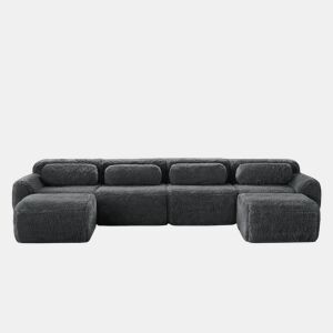 Sofá modular U 4 lugares - sem montagem, combinável, felpa, suporte ergonómico - Cinza