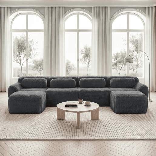 Sofá modular U 4 lugares - sem montagem, combinável, felpa, suporte ergonómico - Cinza Sofá modular U 4 lugares - sem montagem, combinável, felpa, suporte ergonómico - Cinza