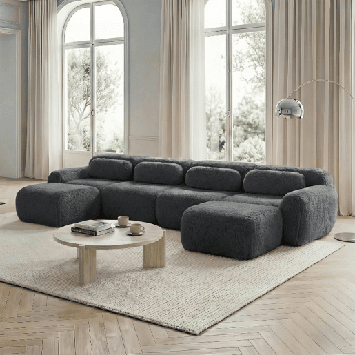 Sofá modular U 4 lugares - sem montagem, combinável, felpa, suporte ergonómico - Cinza Sofá modular U 4 lugares - sem montagem, combinável, felpa, suporte ergonómico - Cinza
