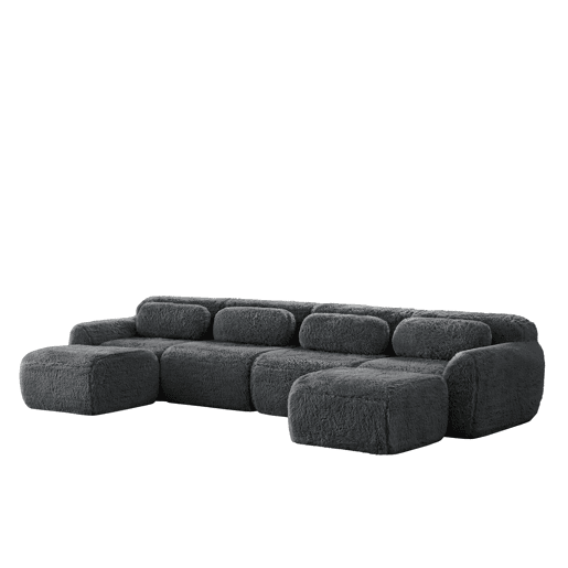 Sofá modular U 4 lugares - sem montagem, combinável, felpa, suporte ergonómico - Cinza Sofá modular U 4 lugares - sem montagem, combinável, felpa, suporte ergonómico - Cinza