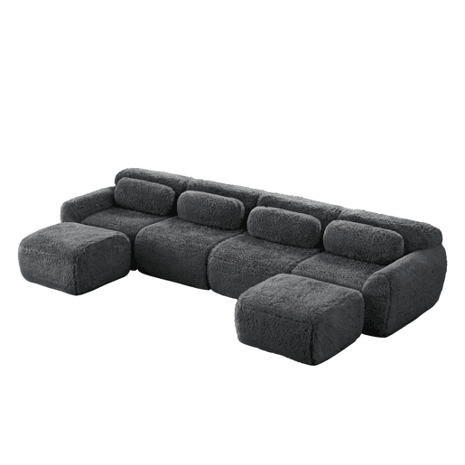 Sofá modular U 4 lugares - sem montagem, combinável, felpa, suporte ergonómico - Cinza Sofá modular U 4 lugares - sem montagem, combinável, felpa, suporte ergonómico - Cinza