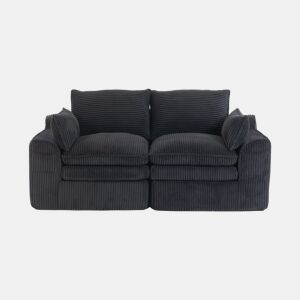 Sofá modular de veludo cotelê de 2 lugares - almofadas incluídas, bolsos laterais de dois tamanhos, espuma de 3 camadas + núcleo de molas, recuperação rápida, sala de estar e escritório - preto