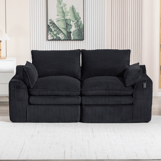 Sofá modular de veludo cotelê de 2 lugares - almofadas incluídas, bolsos laterais de dois tamanhos, espuma de 3 camadas + núcleo de molas, recuperação rápida, sala de estar e escritório - preto Sofá modular de veludo cotelê de 2 lugares - almofadas incluídas, bolsos laterais de dois tamanhos, espuma de 3 camadas + núcleo de molas, recuperação rápida, sala de estar e escritório - preto