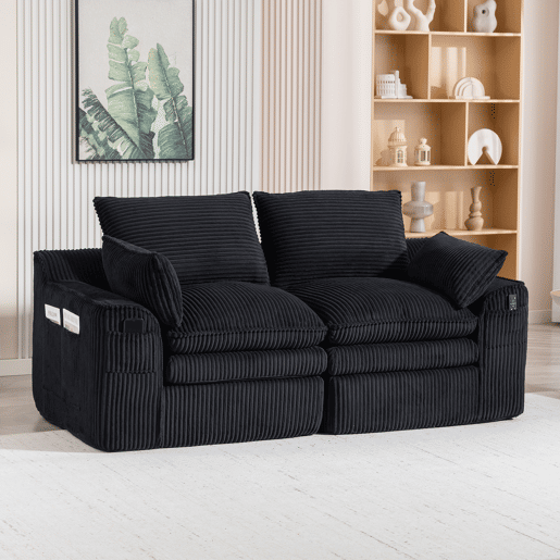 Sofá modular de veludo cotelê de 2 lugares - almofadas incluídas, bolsos laterais de dois tamanhos, espuma de 3 camadas + núcleo de molas, recuperação rápida, sala de estar e escritório - preto Sofá modular de veludo cotelê de 2 lugares - almofadas incluídas, bolsos laterais de dois tamanhos, espuma de 3 camadas + núcleo de molas, recuperação rápida, sala de estar e escritório - preto