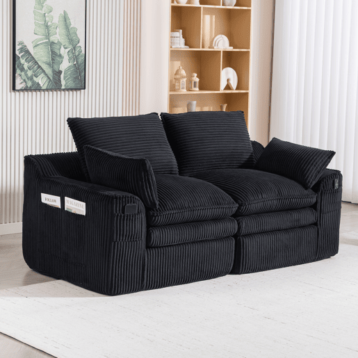 Sofá modular de veludo cotelê de 2 lugares - almofadas incluídas, bolsos laterais de dois tamanhos, espuma de 3 camadas + núcleo de molas, recuperação rápida, sala de estar e escritório - preto Sofá modular de veludo cotelê de 2 lugares - almofadas incluídas, bolsos laterais de dois tamanhos, espuma de 3 camadas + núcleo de molas, recuperação rápida, sala de estar e escritório - preto