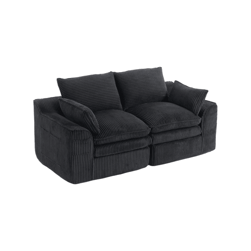 Sofá modular de veludo cotelê de 2 lugares - almofadas incluídas, bolsos laterais de dois tamanhos, espuma de 3 camadas + núcleo de molas, recuperação rápida, sala de estar e escritório - preto Sofá modular de veludo cotelê de 2 lugares - almofadas incluídas, bolsos laterais de dois tamanhos, espuma de 3 camadas + núcleo de molas, recuperação rápida, sala de estar e escritório - preto