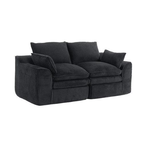 Sofá modular de veludo cotelê de 2 lugares - almofadas incluídas, bolsos laterais de dois tamanhos, espuma de 3 camadas + núcleo de molas, recuperação rápida, sala de estar e escritório - preto Sofá modular de veludo cotelê de 2 lugares - almofadas incluídas, bolsos laterais de dois tamanhos, espuma de 3 camadas + núcleo de molas, recuperação rápida, sala de estar e escritório - preto