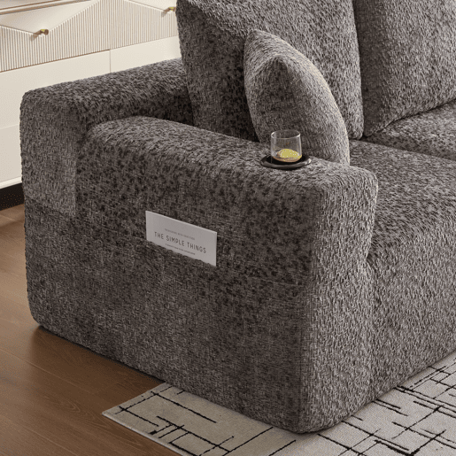 Sofá modular de canto 261×165 cm - em forma de L, assento profundo, sem montagem, com porta-copos - cinzento escuro