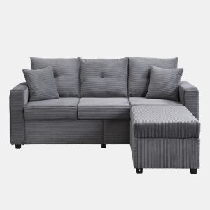 Sofá modular L 3 lugares + otomano grande - LED, assento nuvem, modular, alta resistência - Cinza Antigo