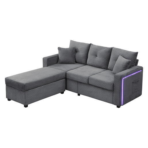 Sofá modular L 3 lugares + otomano grande - LED, assento nuvem, modular, alta resistência - Cinza Antigo Sofá modular L 3 lugares + otomano grande - LED, assento nuvem, modular, alta resistência - Cinza Antigo