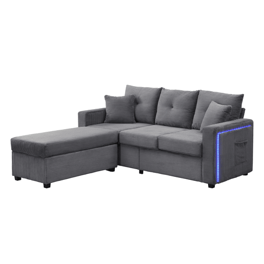 Sofá modular L 3 lugares + otomano grande - LED, assento nuvem, modular, alta resistência - Cinza Antigo Sofá modular L 3 lugares + otomano grande - LED, assento nuvem, modular, alta resistência - Cinza Antigo
