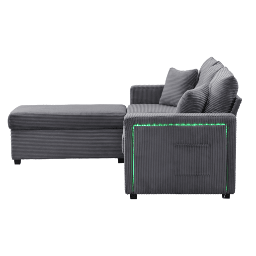 Sofá modular L 3 lugares + otomano grande - LED, assento nuvem, modular, alta resistência - Cinza Antigo Sofá modular L 3 lugares + otomano grande - LED, assento nuvem, modular, alta resistência - Cinza Antigo