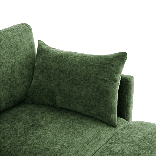 Sofá modular em L - conversível de 3 lugares, com pufe e 4 almofadas de chenille - verde Sofá modular em L - conversível de 3 lugares, com pufe e 4 almofadas de chenille - verde