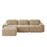 Sofá modular L 3 lugares - Boneless, com otomano, veludo cotelê, fácil montagem - Bege