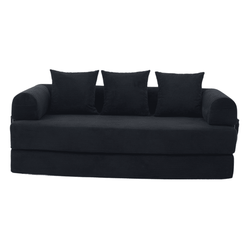 Sofá dobrável de 3 lugares - Estrutura metálica, 3 almofadas, com bolsos laterais - Preto Sofá dobrável de 3 lugares - Estrutura metálica, 3 almofadas, com bolsos laterais - Preto