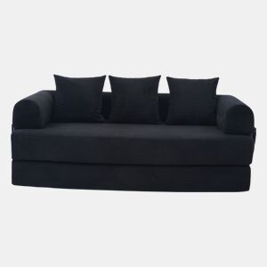 Sofá dobrável de 3 lugares - Estrutura metálica, 3 almofadas, com bolsos laterais - Preto
