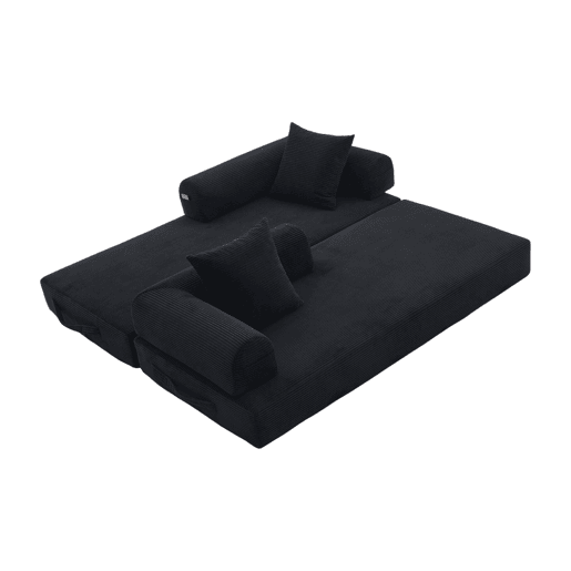 Sofá dobrável de 3 lugares - Estrutura metálica, 3 almofadas, com bolsos laterais - Preto Sofá dobrável de 3 lugares - Estrutura metálica, 3 almofadas, com bolsos laterais - Preto