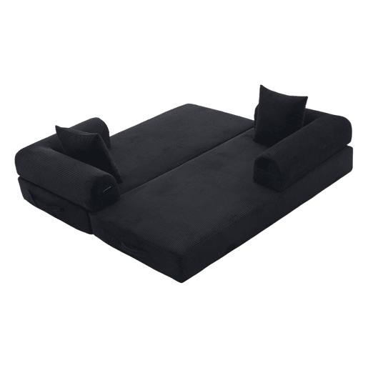 Sofá dobrável de 3 lugares - Estrutura metálica, 3 almofadas, com bolsos laterais - Preto Sofá dobrável de 3 lugares - Estrutura metálica, 3 almofadas, com bolsos laterais - Preto