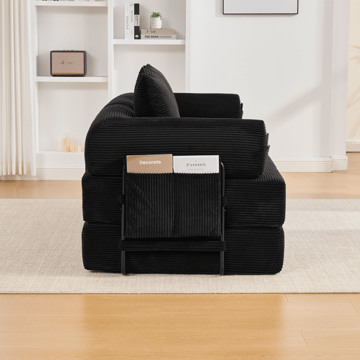 Sofá dobrável de 3 lugares - Estrutura metálica, 3 almofadas, com bolsos laterais - Preto Sofá dobrável de 3 lugares - Estrutura metálica, 3 almofadas, com bolsos laterais - Preto
