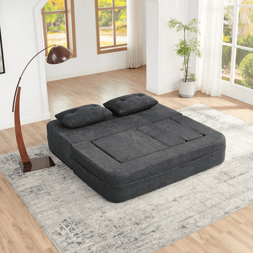 Sofá modular «Nube» - sofá-cama dobrável que não requer montagem, transformável em cama de hóspedes e sofá de chão com bolsos laterais - Cinza escuro Sofá modular «Nube» - sofá-cama dobrável que não requer montagem, transformável em cama de hóspedes e sofá de chão com bolsos laterais - Cinza escuro