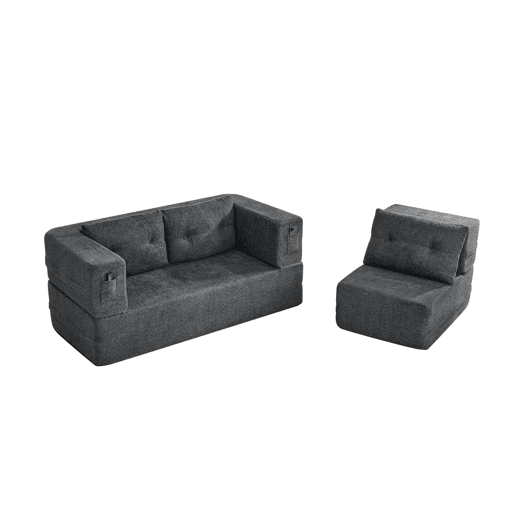 Sofá modular «Nube» - sofá-cama dobrável que não requer montagem, transformável em cama de hóspedes e sofá de chão com bolsos laterais - Cinza escuro Sofá modular «Nube» - sofá-cama dobrável que não requer montagem, transformável em cama de hóspedes e sofá de chão com bolsos laterais - Cinza escuro