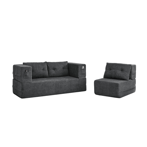 Sofá modular «Nube» - sofá-cama dobrável que não requer montagem, transformável em cama de hóspedes e sofá de chão com bolsos laterais - Cinza escuro Sofá modular «Nube» - sofá-cama dobrável que não requer montagem, transformável em cama de hóspedes e sofá de chão com bolsos laterais - Cinza escuro