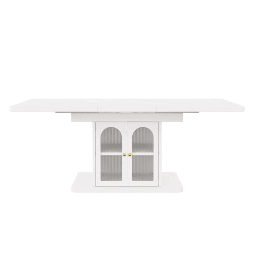 Mesa de jantar extensível 150200 x 80 cm u2014 com espaço de arrumação, tampo espesso, iluminação LED, estilo escandinavo u2014 Branco + Mármore Mesa de jantar extensível 150200 x 80 cm u2014 com espaço de arrumação, tampo espesso, iluminação LED, estilo escandinavo u2014 Branco + Mármore