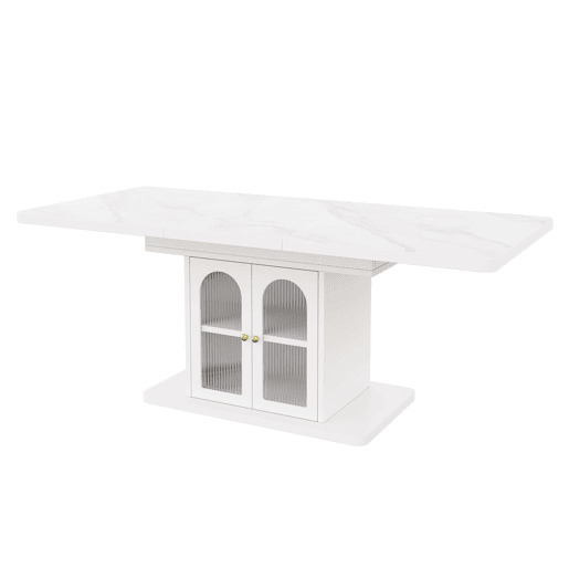 Mesa de jantar extensível 150200 x 80 cm u2014 com espaço de arrumação, tampo espesso, iluminação LED, estilo escandinavo u2014 Branco + Mármore Mesa de jantar extensível 150200 x 80 cm u2014 com espaço de arrumação, tampo espesso, iluminação LED, estilo escandinavo u2014 Branco + Mármore