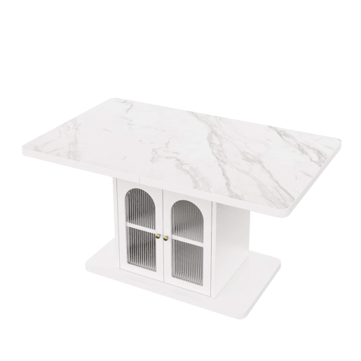 Mesa de jantar extensível 150200 x 80 cm u2014 com espaço de arrumação, tampo espesso, iluminação LED, estilo escandinavo u2014 Branco + Mármore Mesa de jantar extensível 150200 x 80 cm u2014 com espaço de arrumação, tampo espesso, iluminação LED, estilo escandinavo u2014 Branco + Mármore