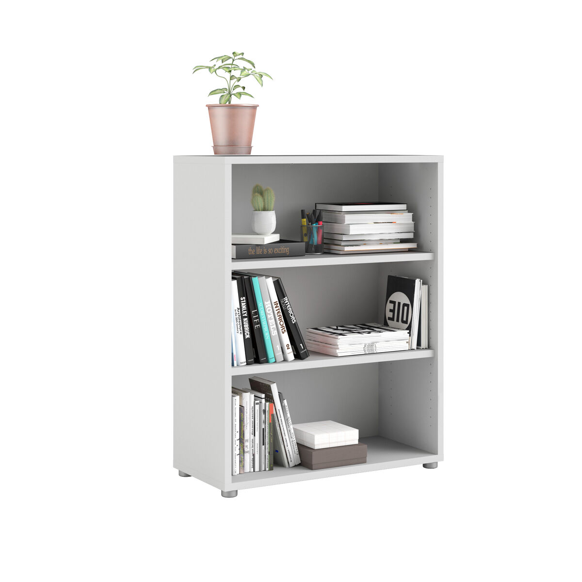 Librería ter blanco/roble patinado 90x41x114 cm / librería con 2 estantes abiertos para salón, despacho o estudio