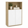 Estante Pisuerga Jackson Hickory e BrancoCarvalho Patinado 80x35x124 cm Estante Baixa com 2 Portas para Sala de Estar, Escritório ou Hall de Entrada