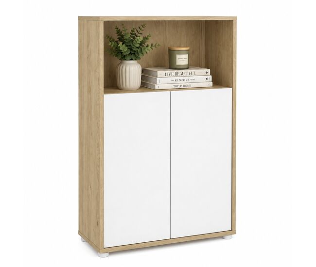 Librería pisuerga jackson hickory y blanco/roble patinado 80x35x124 cm / librería baja con 2 puertas para salón, despacho o recibidor