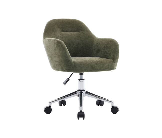 Silla de oficina infantil con ruedas ajustable de tela chenilla verde kaki - 52x48x74 cm