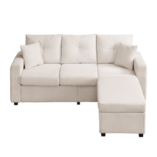 Sofá modular de 3 lugares - com LED e assento tipo nuvem, chaise longue removível - Bege Sofá modular de 3 lugares - com LED e assento tipo nuvem, chaise longue removível - Bege