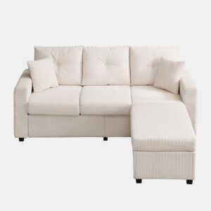 Sofá modular de 3 lugares - com LED e assento tipo nuvem, chaise longue removível - Bege