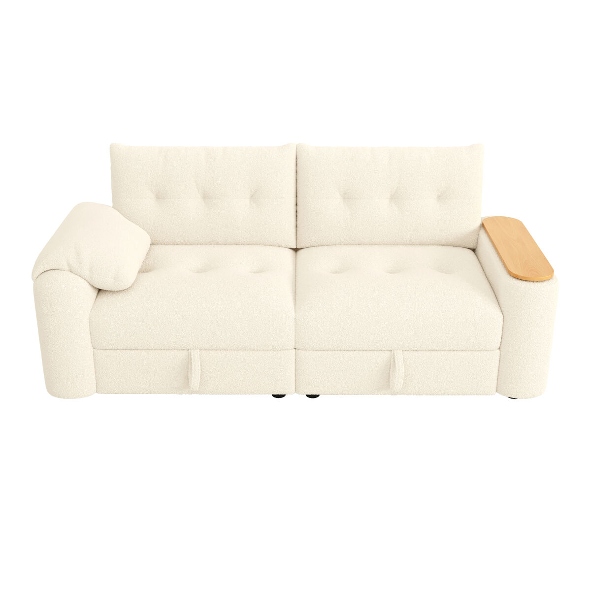 Sofá 2 plazas - modular, con almacenaje, reposacabezas e mesa auxiliar integrada - beige