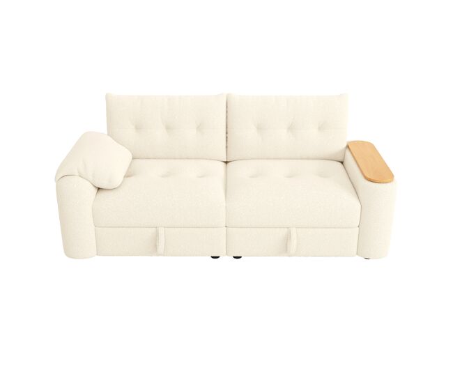 Sofá 2 plazas - modular, con almacenaje, reposacabezas e mesa auxiliar integrada - beige