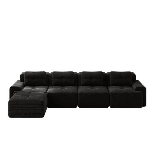 Sofá modular de 4 lugares em L - chaise longue profunda sem montagem - preto Sofá modular de 4 lugares em L - chaise longue profunda sem montagem - preto