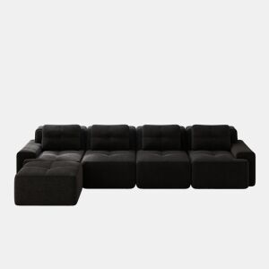 Sofá modular de 4 lugares em L - chaise longue profunda sem montagem - preto